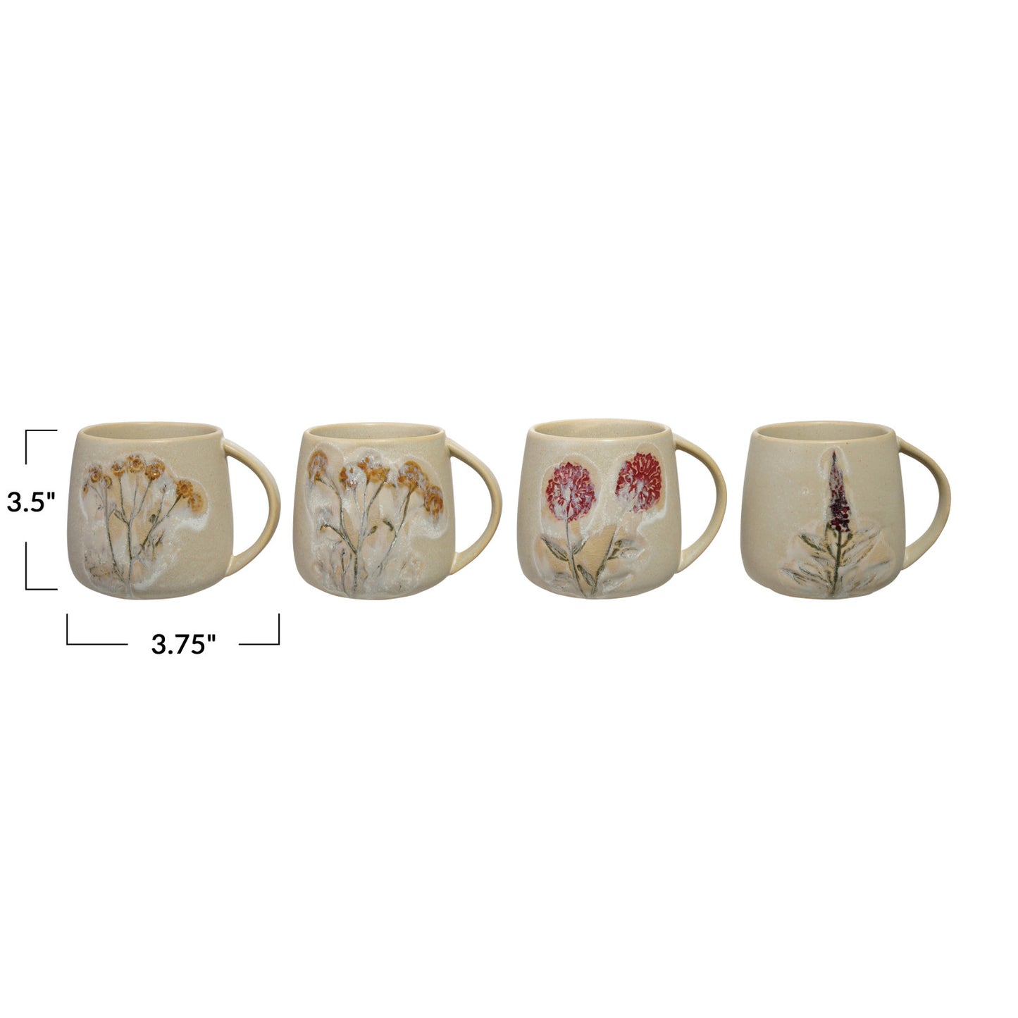14 oz. Hand-Painted Stoneware Mug, 4 Styles (Each One Will Vary)