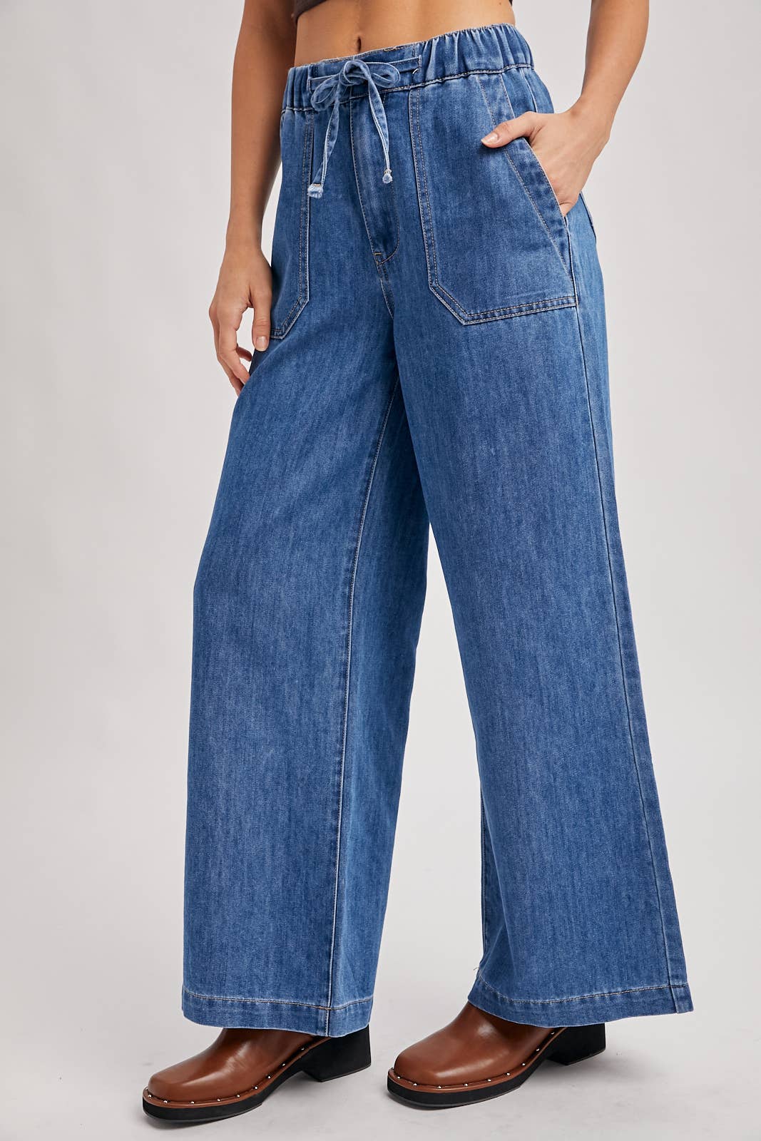 DENIM PAPER BAG WIDE LEG JEANS