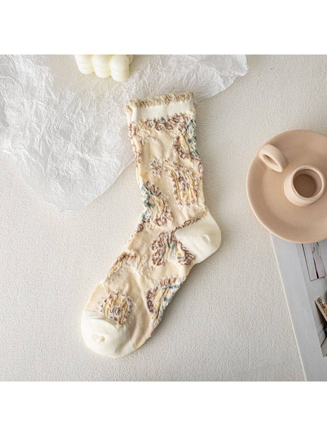 Rufia - Vintage Floral Knit Crew Socks