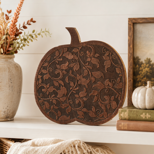 Carved Mango Wood Large Pumpkin 14" Heritage Fall Decor