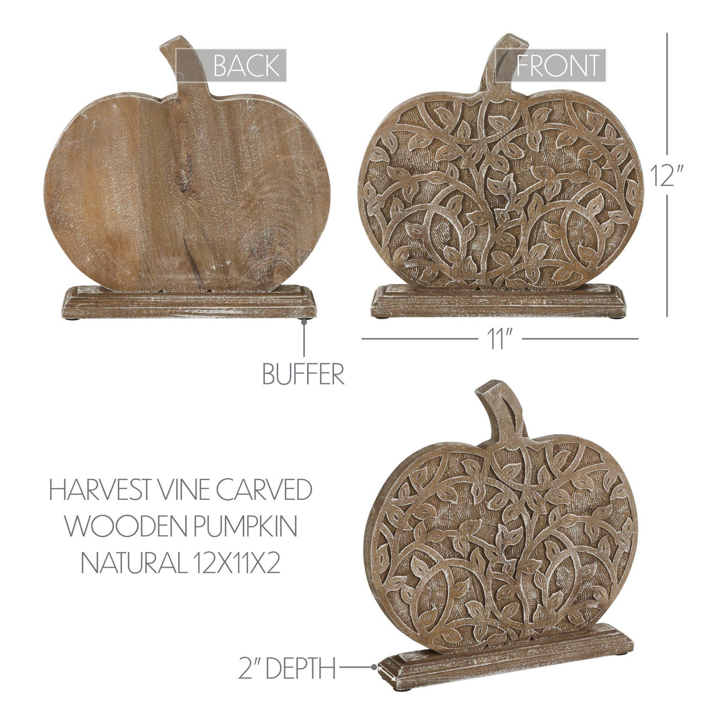 Harvest Vine Carved Wooden Pumpkin Tabletop Sign 11x12 Fall