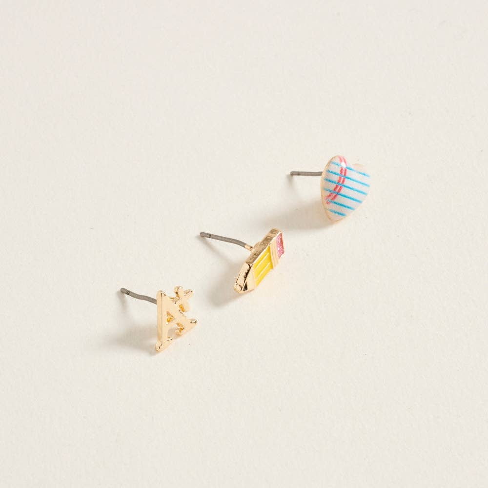 0.5 Inch School Notebook Pencil A+ 3 Pair Earring Set