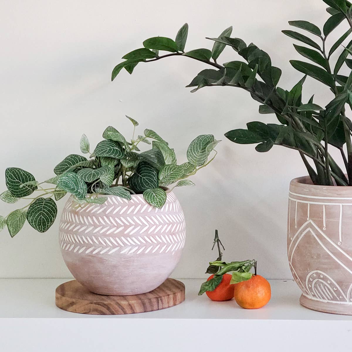 Handmade Pot Planter • Hand Etched Globe Terracotta Pot