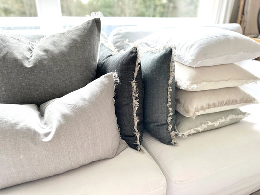 Fringe Pillow Cover + Down Insert - Stonewashed with Fringed Edge - 16 x 26 - STone Color