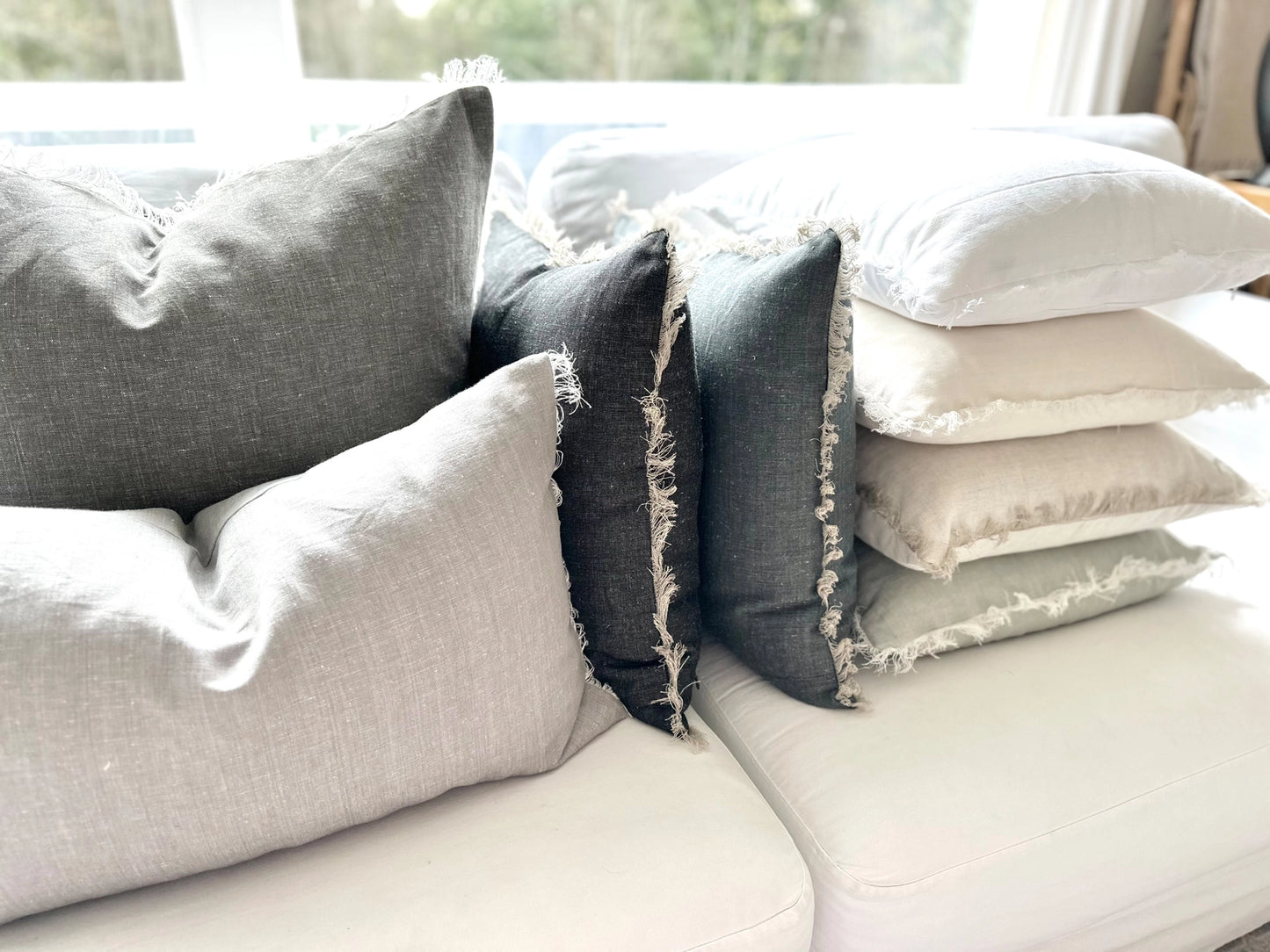 Floral Fringe Pillow Cover + Down Pillow Insert | 20" x 20" - Ivory