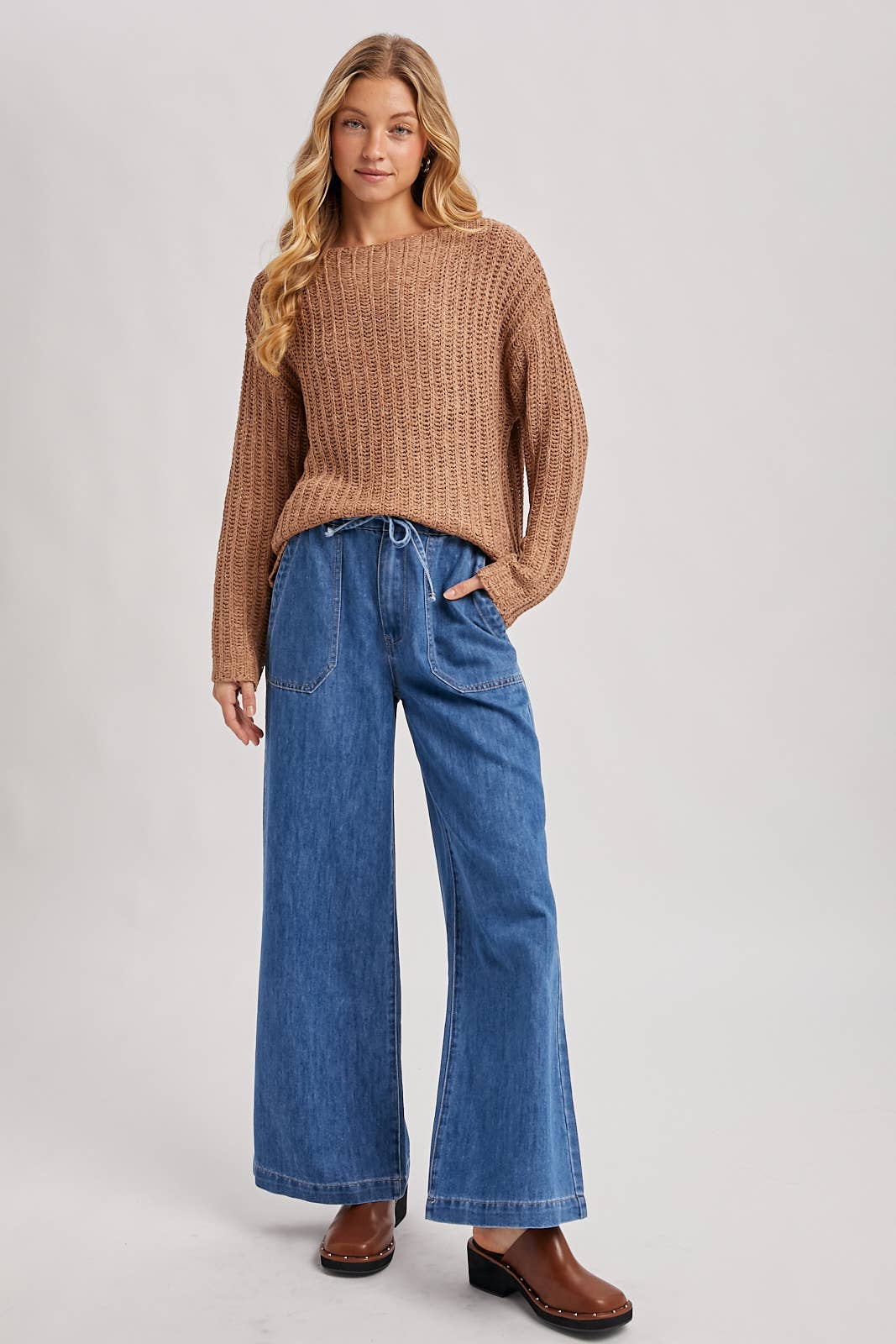 DENIM PAPER BAG WIDE LEG JEANS