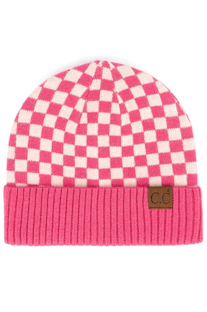 C.C Checkered Pattern Beanie Hat