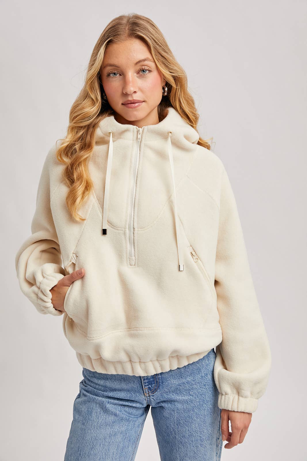 HALF-ZIPPER FRONT HOODIE FLEECE PULLOVER