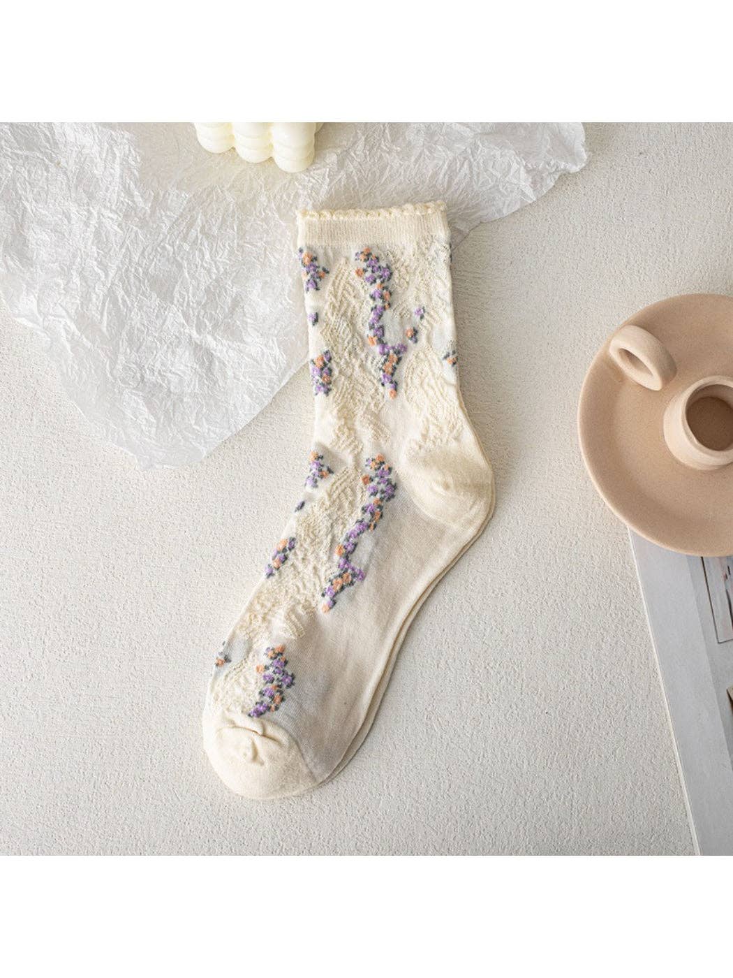 Rufia - Vintage Floral Knit Crew Socks
