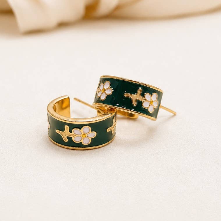 Garden Meadow Flower Enamel Huggie Hoop Earrings | 40E512