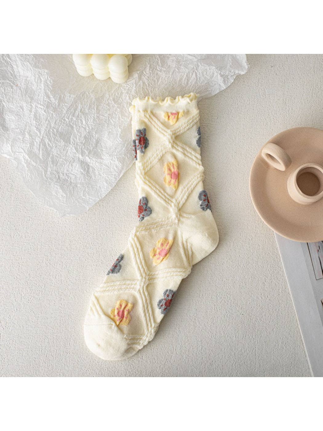 Rufia - Vintage Floral Knit Crew Socks