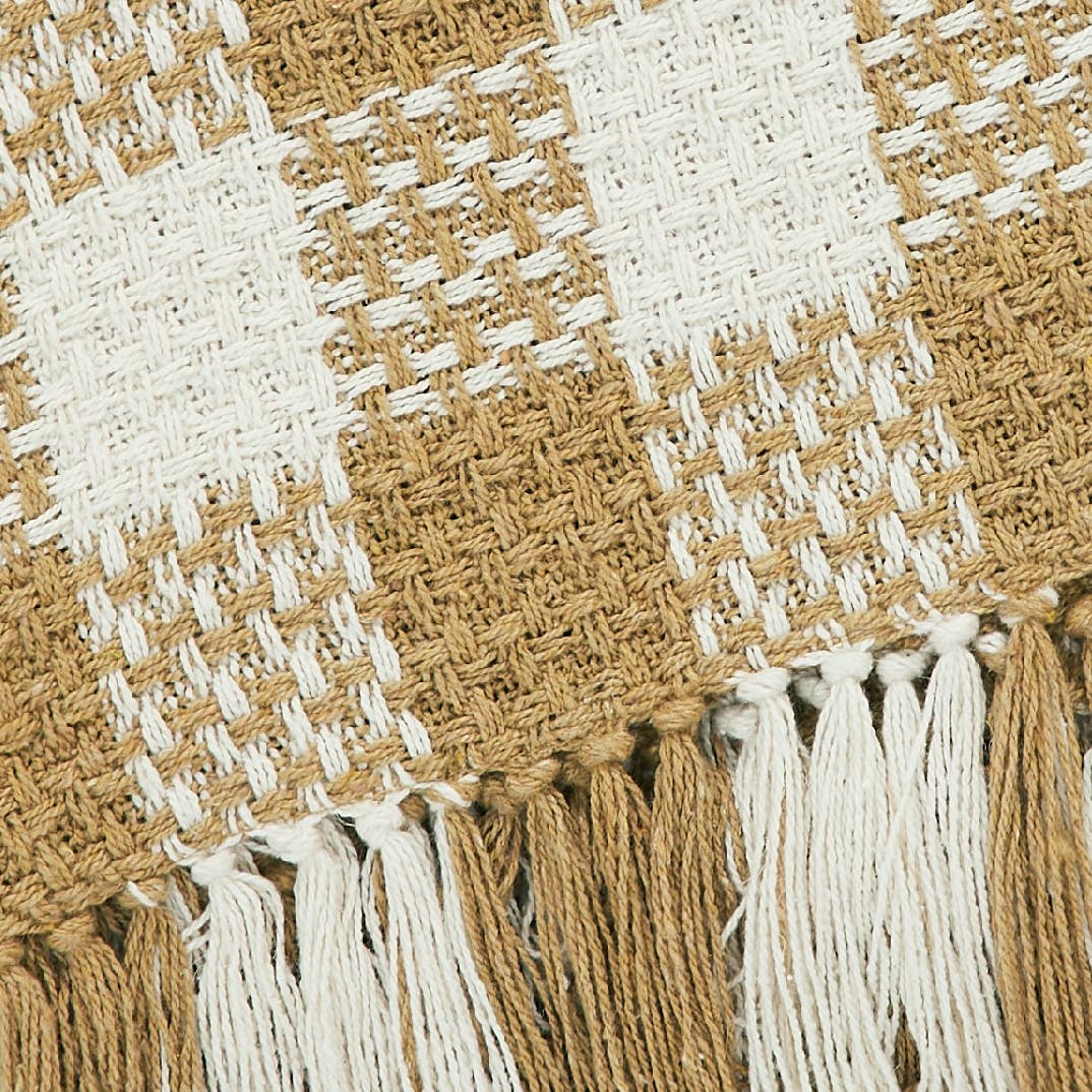 Golden Wheat Heritage Check Throw Blanket with Fringe 50x60