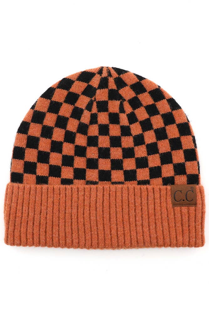 C.C Checkered Pattern Beanie Hat