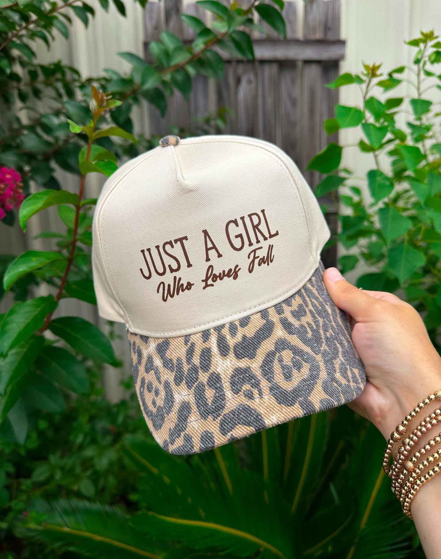 Just A Girl Who Loves Fall Washed Leopard Canvas Trucker