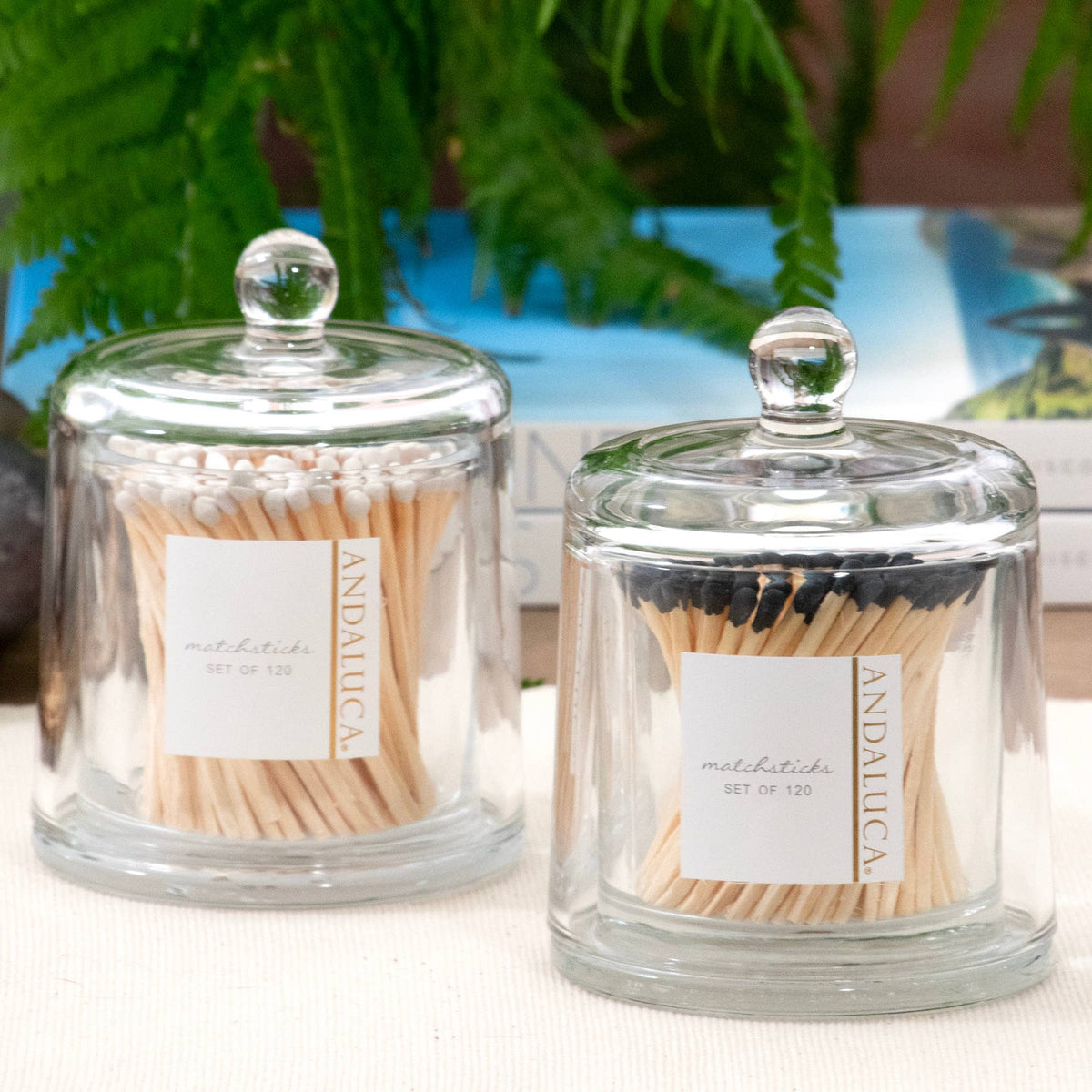 Glass Jar with Lid & 120 Wooden White Matches