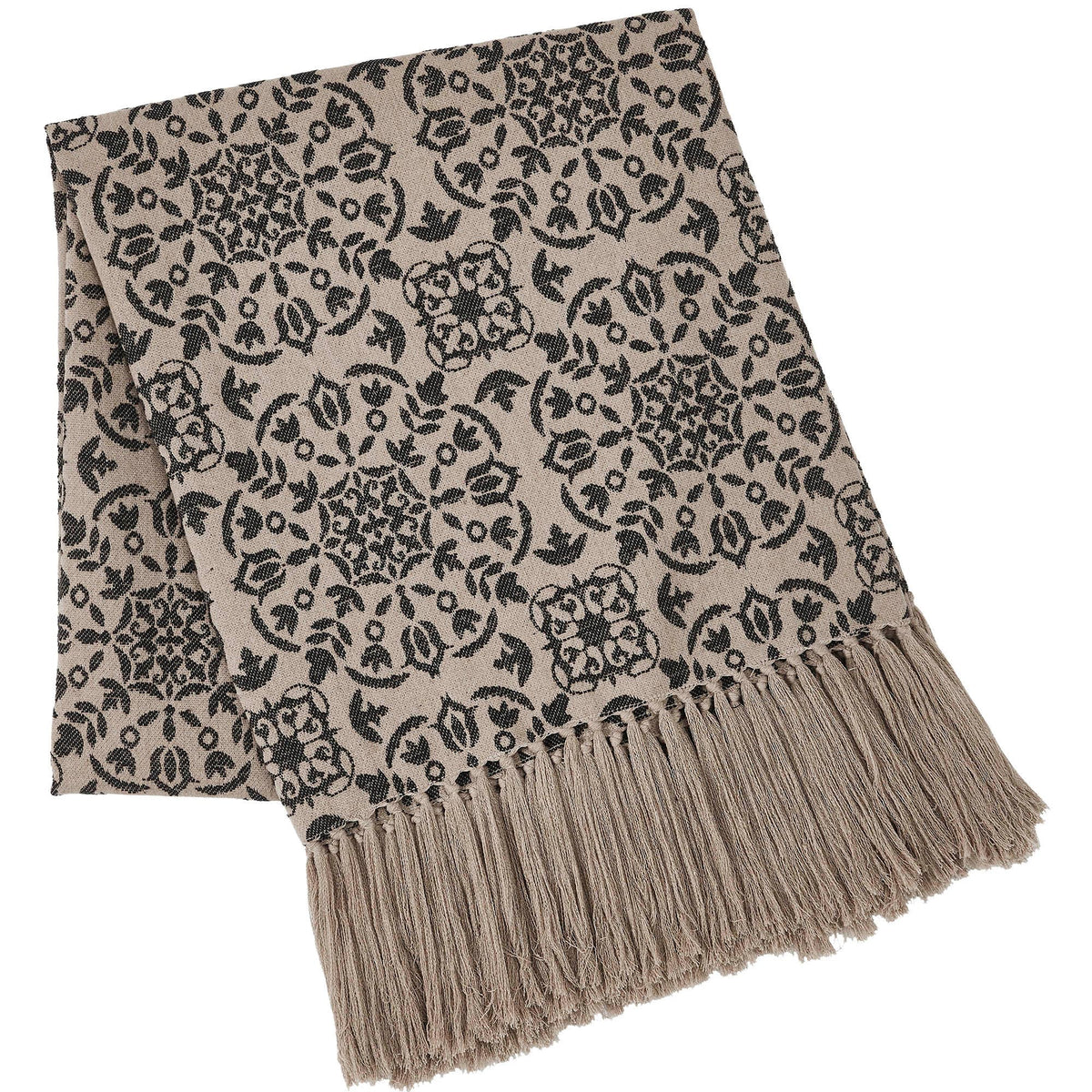 Custom House Black Tan Jacquard Woven Throw Blanket 50x60