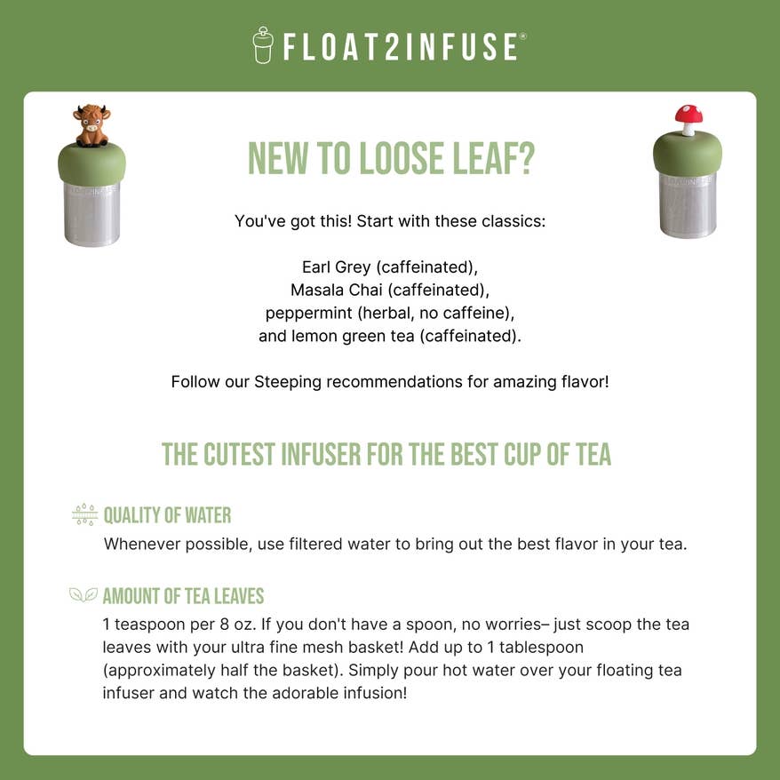 Monstera Leaf | Floating Tea Infuser |Black Base |Army Green
