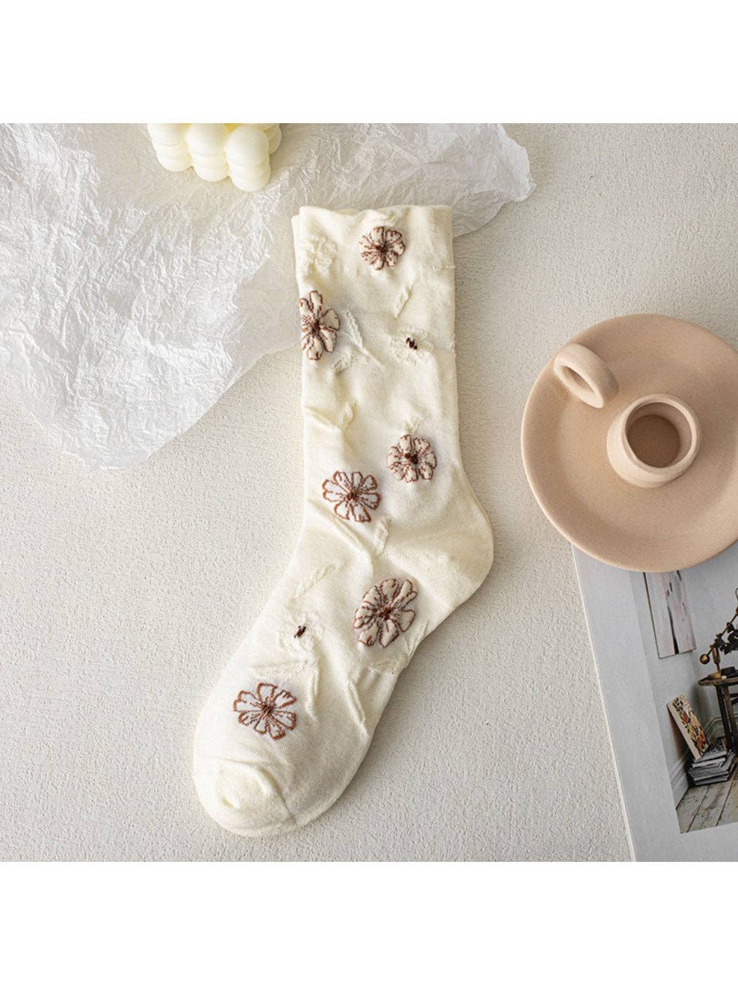 Rufia - Vintage Floral Knit Crew Socks