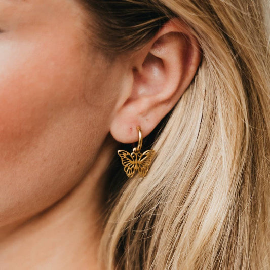 Butterfly Huggie Drop Earrings - WATERPROOF
