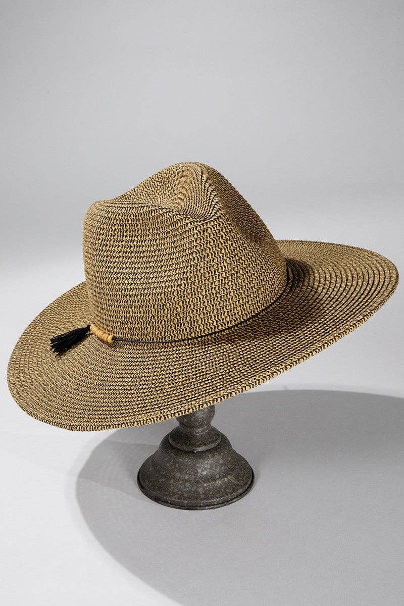 Duo-Tone Panama Hat with Wood Beads