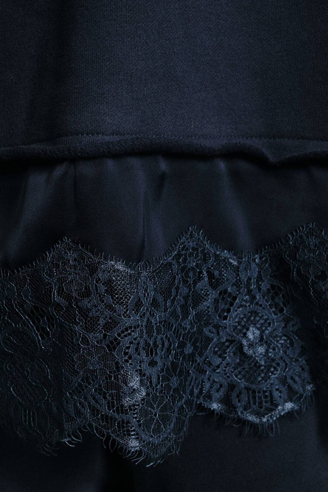 Round Neck Lace Trimmed Hem Long Sleeve Sweatshirt