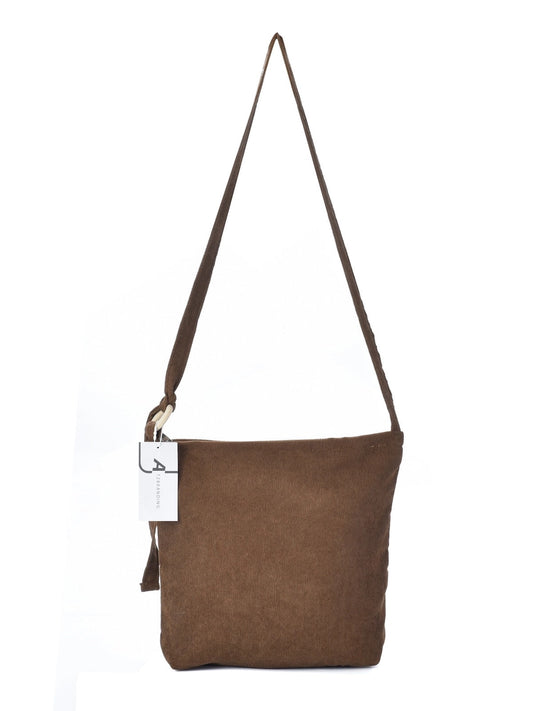 Vintage Floral Corduroy Tote Bag - Coffee Color