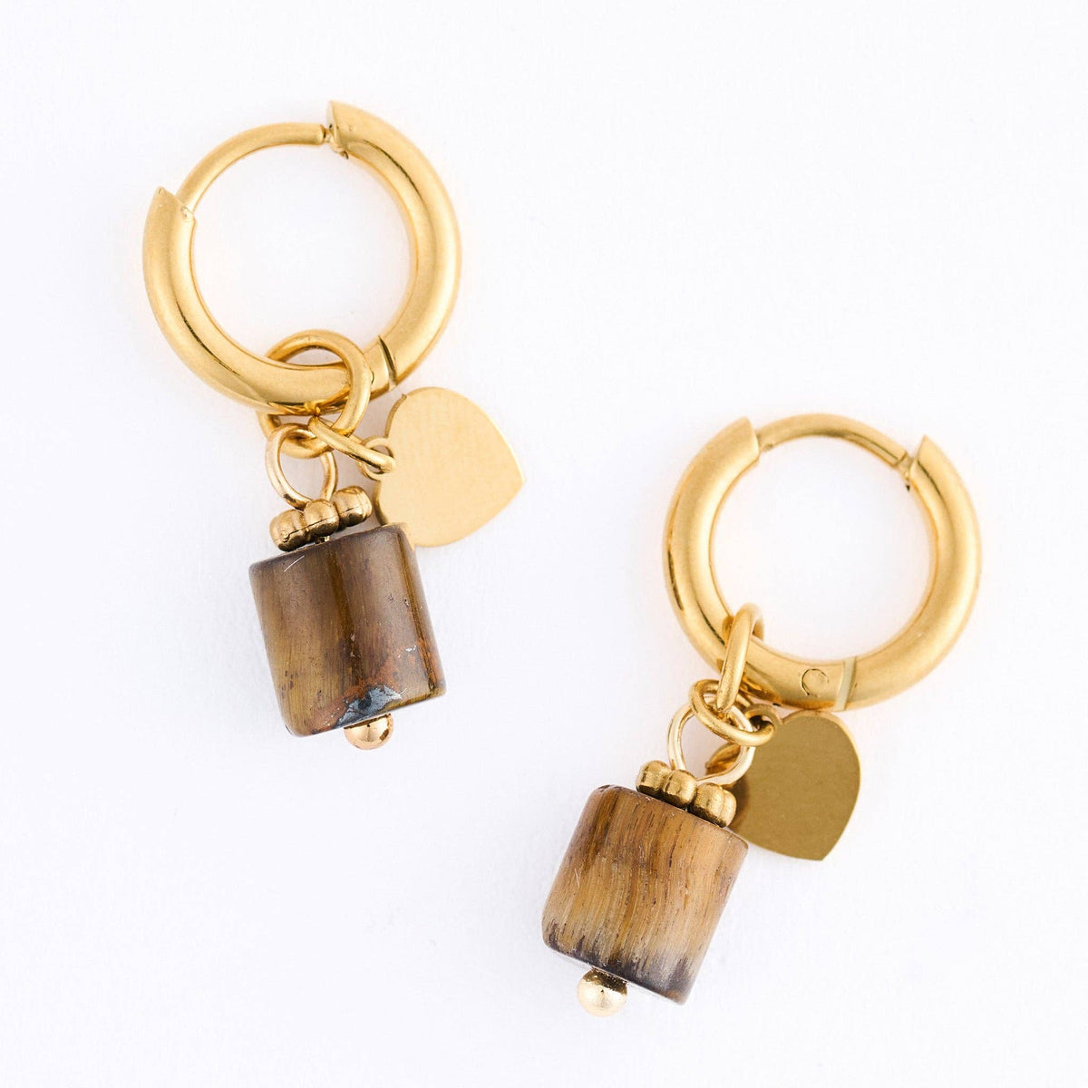 Waterproof Earrings Hoop Narelle Gold Beaded Tiger Eye