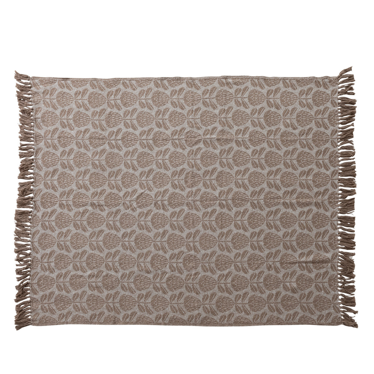 60"L x 50"W Woven Recycled Cotton Blend Jacquard Throw with Floral Pattern & Fringe