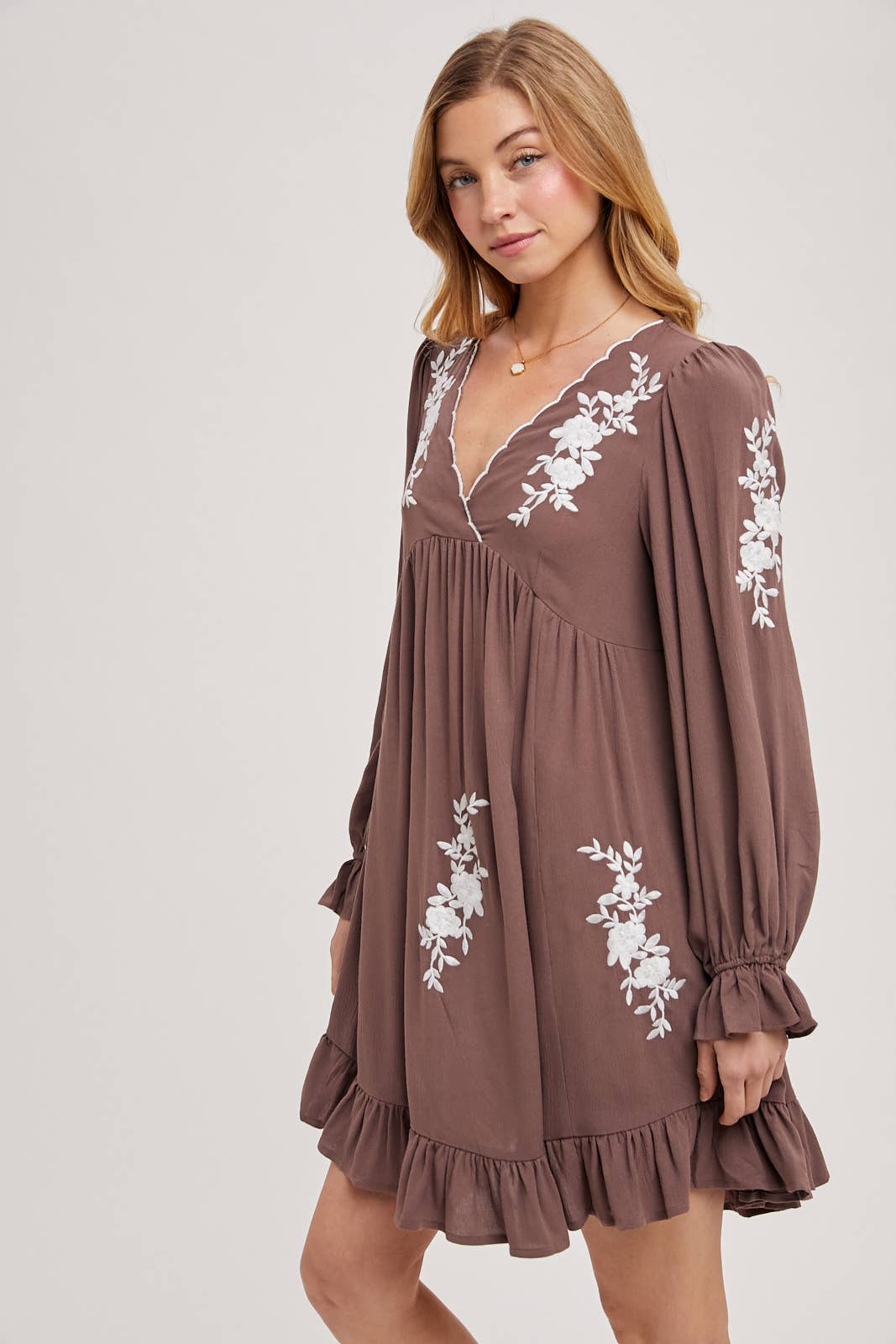 EMBROIDERED V-NECK RUFFLED DRESS - EASTER DAY