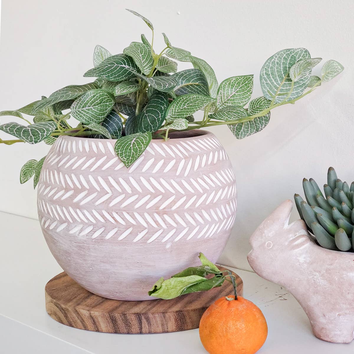 Handmade Pot Planter • Hand Etched Globe Terracotta Pot