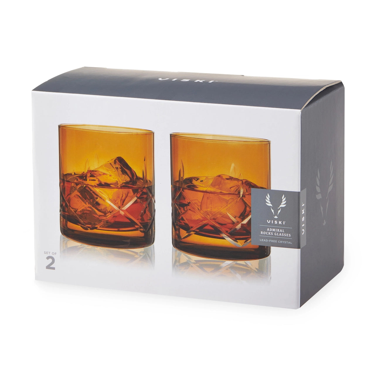 Admiral™ Hand Etched Crystal Rocks Glasses Amber Set of 2