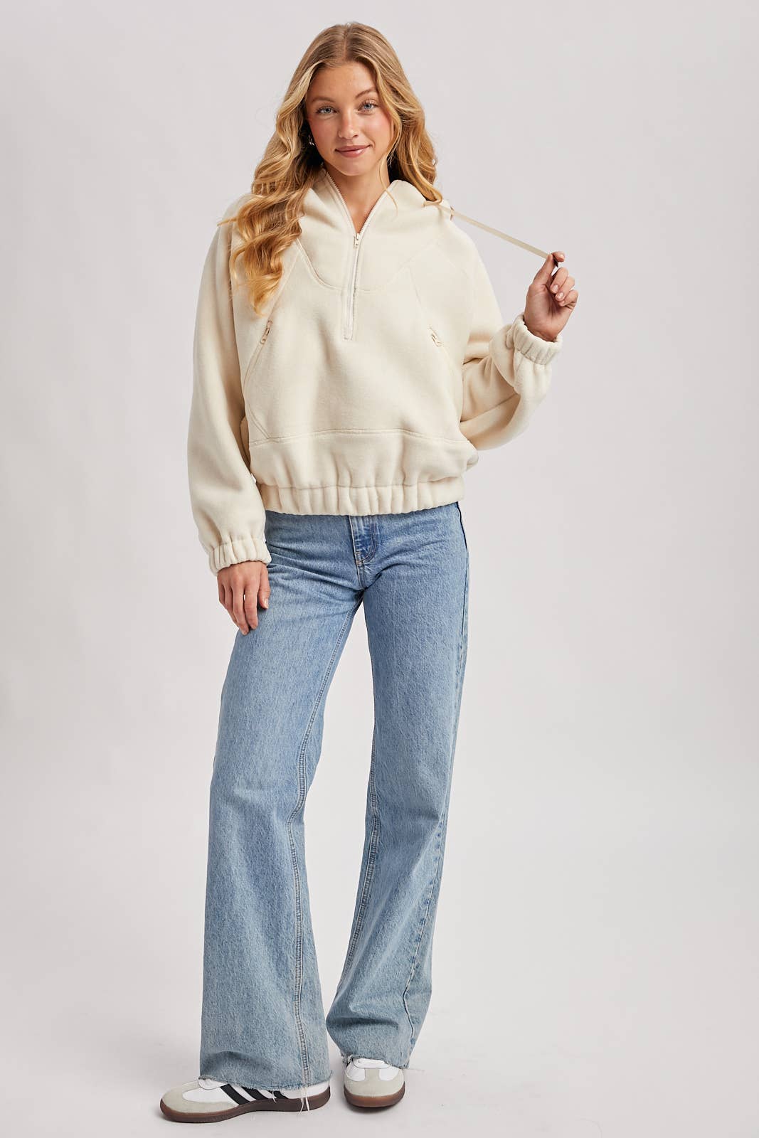 HALF-ZIPPER FRONT HOODIE FLEECE PULLOVER