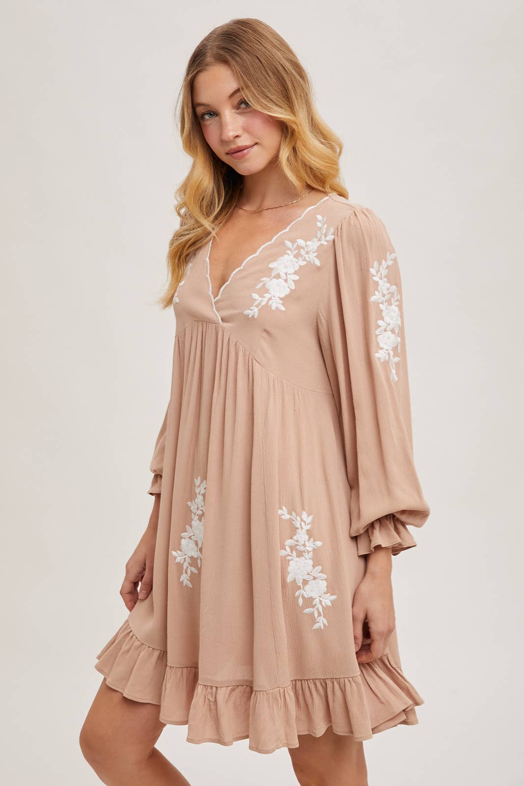 EMBROIDERED V-NECK RUFFLED DRESS - EASTER DAY