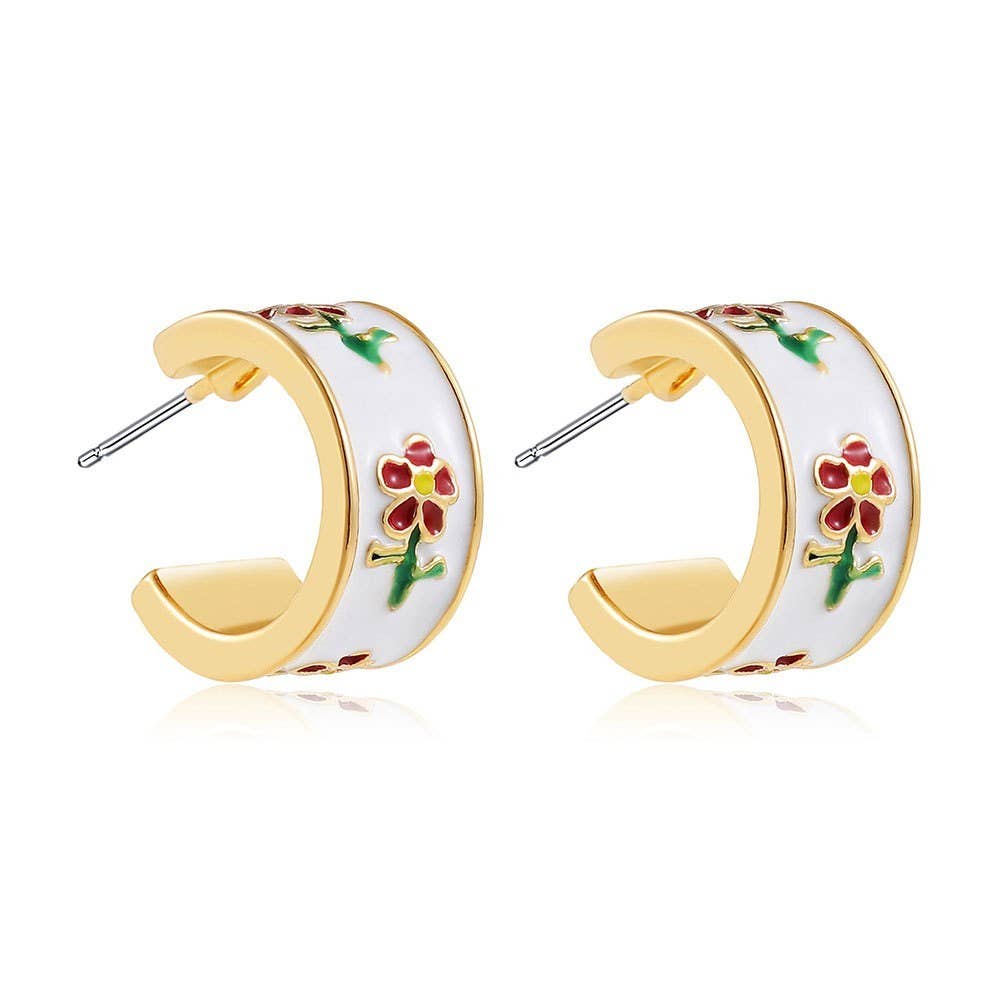 Garden Meadow Flower Enamel Huggie Hoop Earrings | 40E512