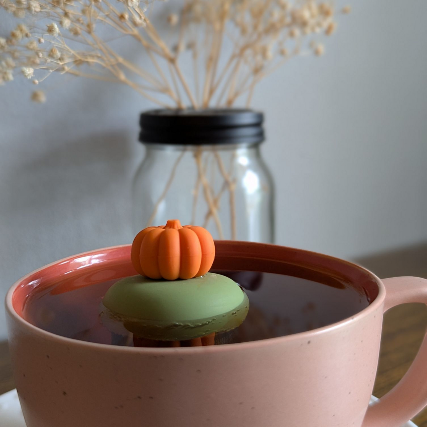 3D Pumpkin | Floating Tea Infuser | Green Base | Orange