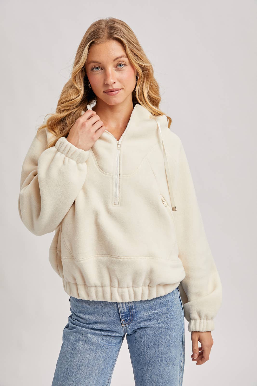 HALF-ZIPPER FRONT HOODIE FLEECE PULLOVER