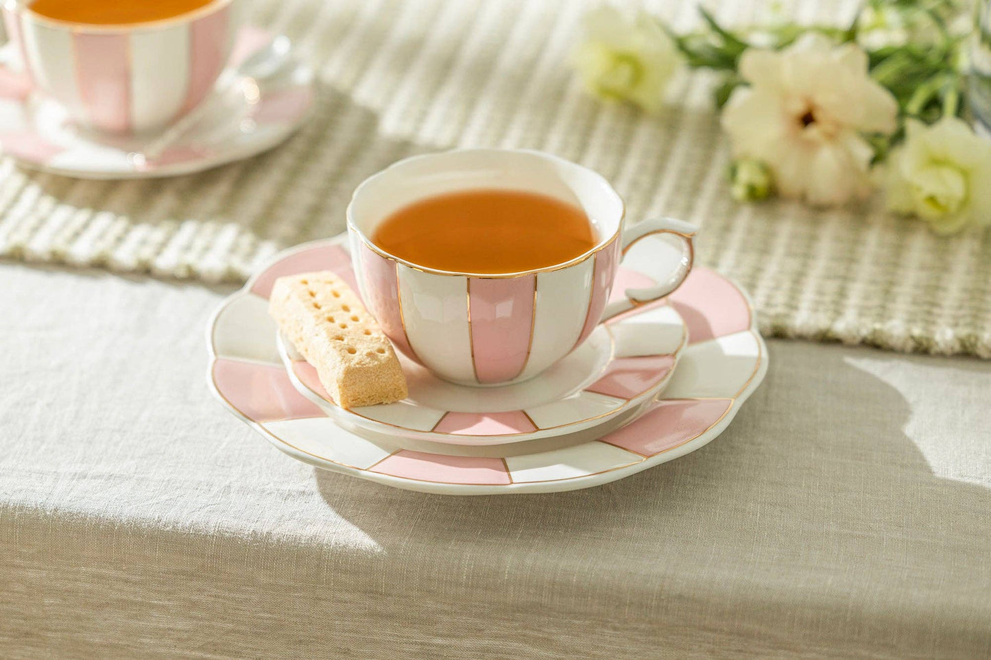 Pink and White Scallop 7oz Fine Porcelain Tea Cup and Saucer