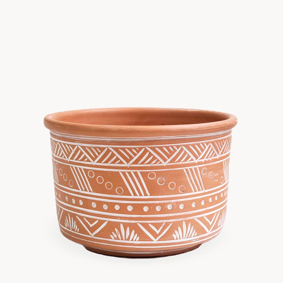 7" Handmade Pot Planter • Hand Etched Terracotta Pot - Large