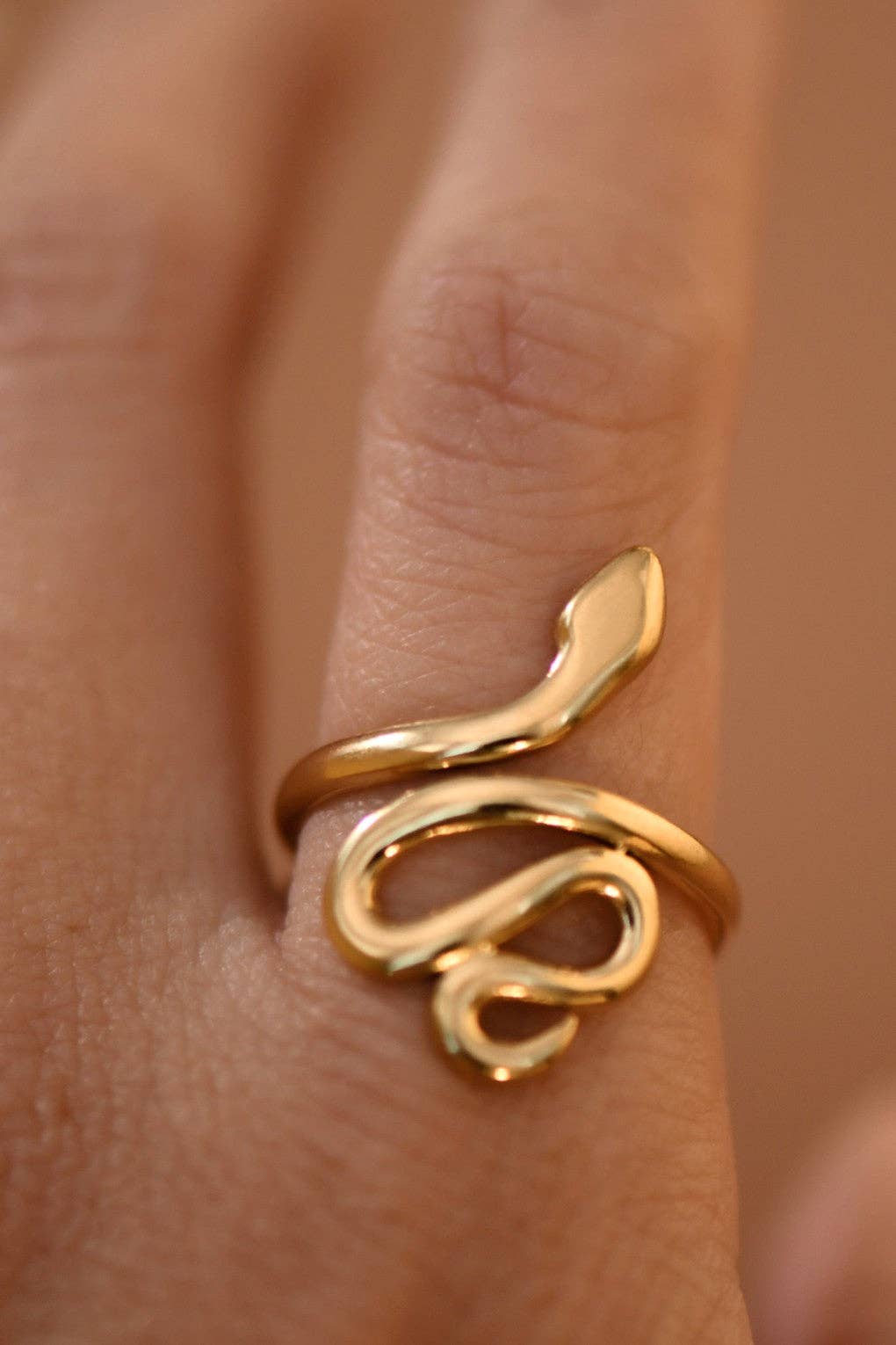 18K Gold Plated Stainless Steel Adjustable Snake Ring - 7940