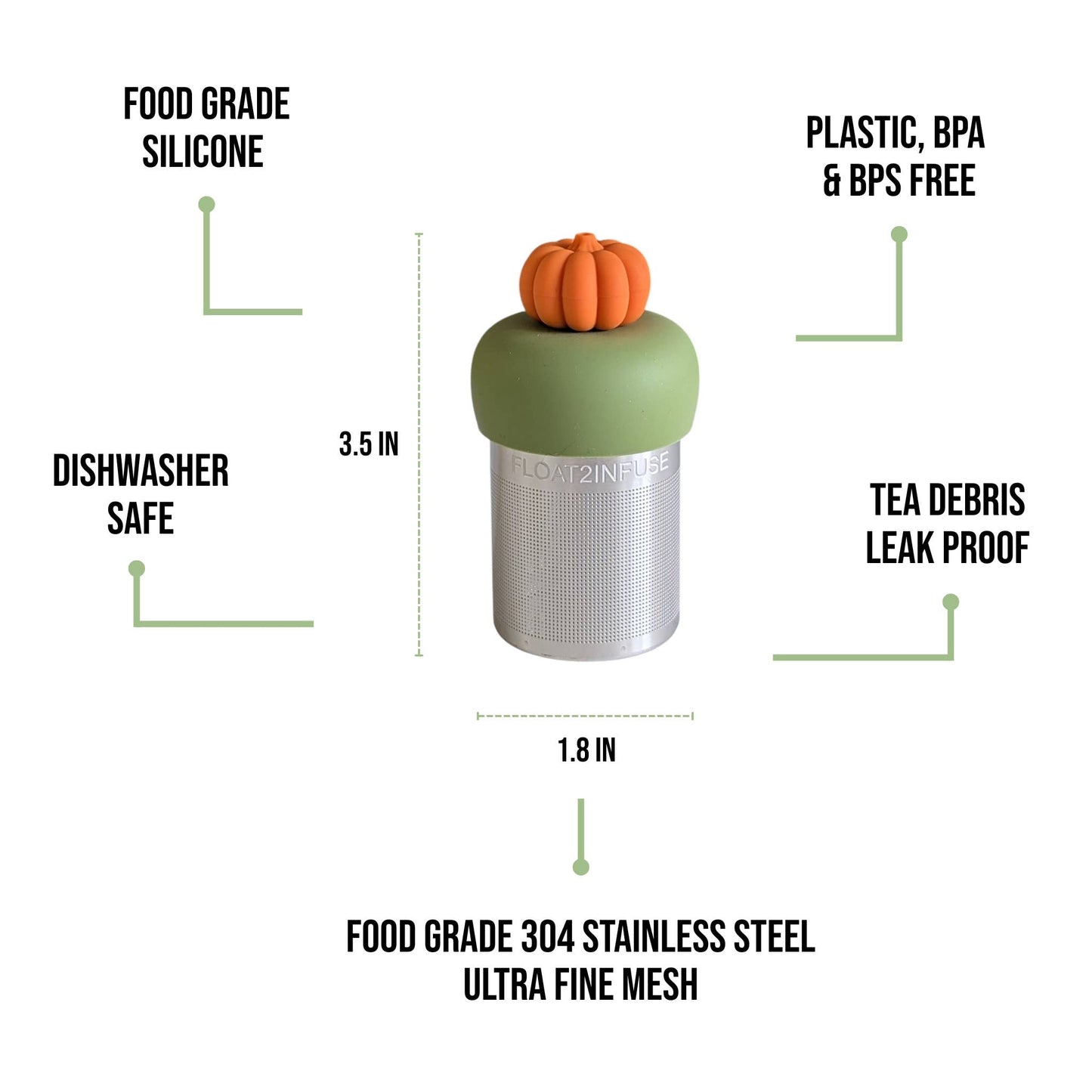 3D Pumpkin | Floating Tea Infuser | Green Base | Orange