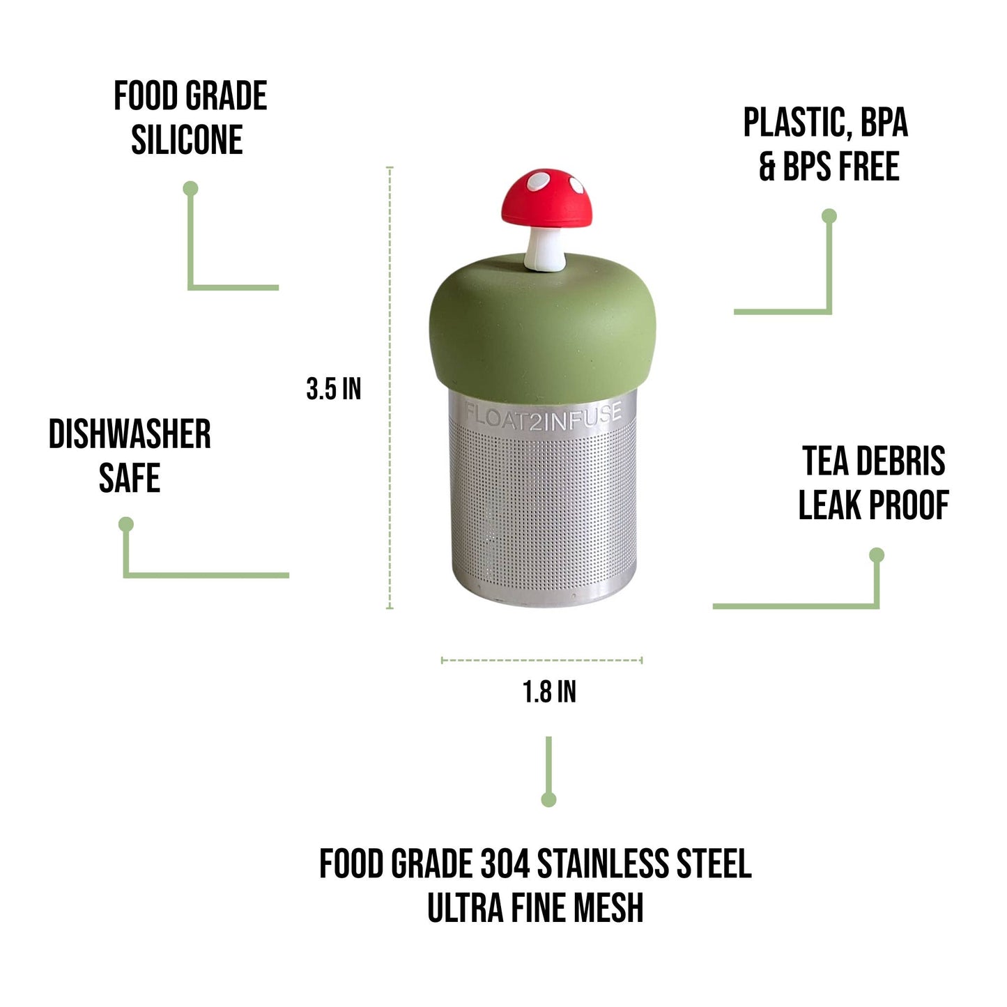 Mushroom | Floating Tea Infuser | Green Base | Red