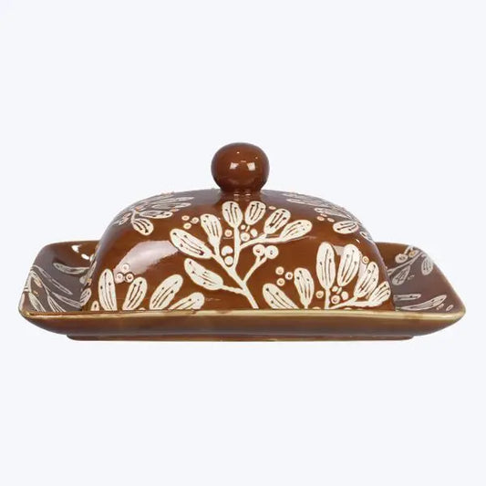 Stoneware Leaf Design Butter Dish General Gifts