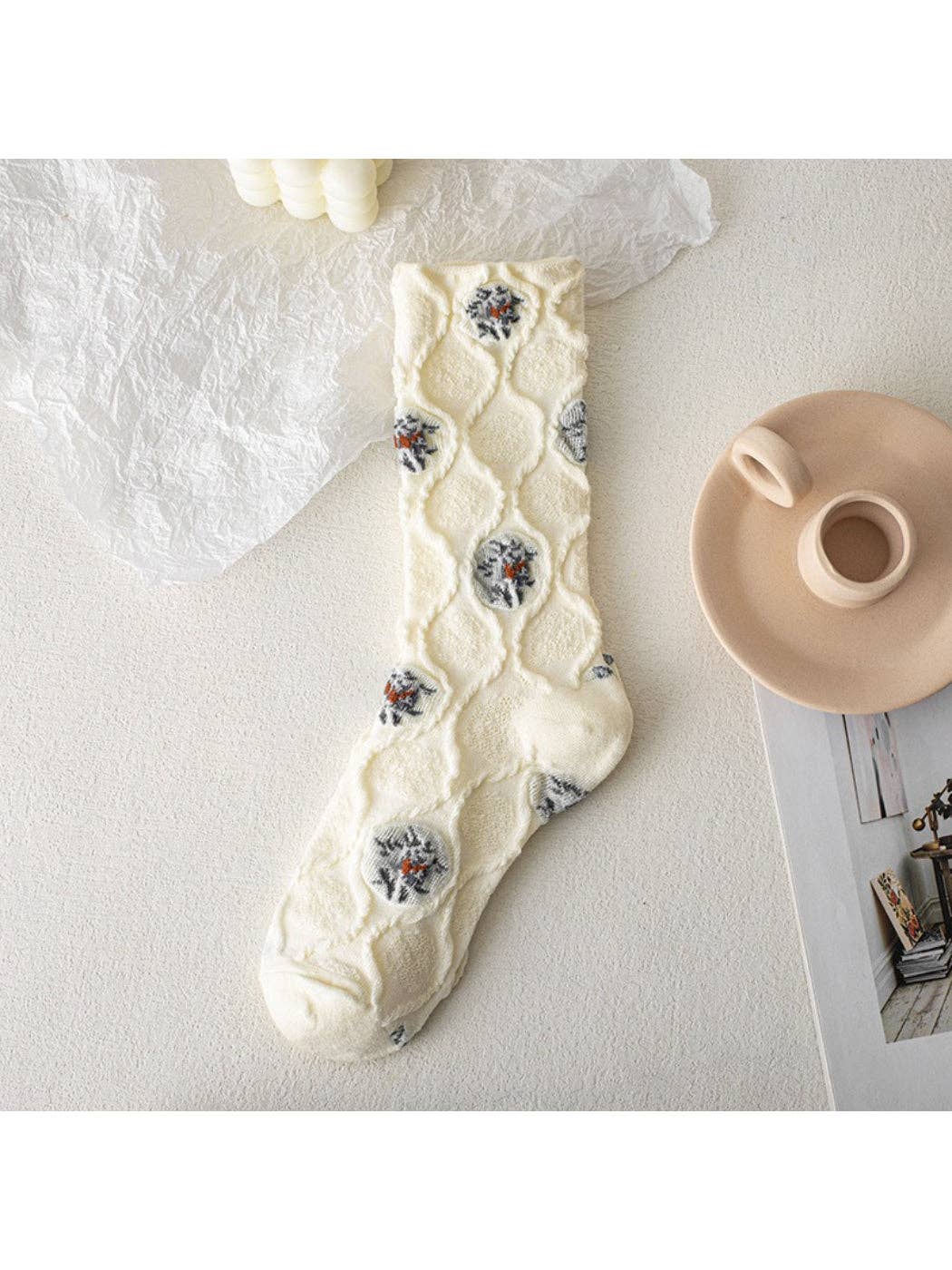 Rufia - Vintage Floral Knit Crew Socks