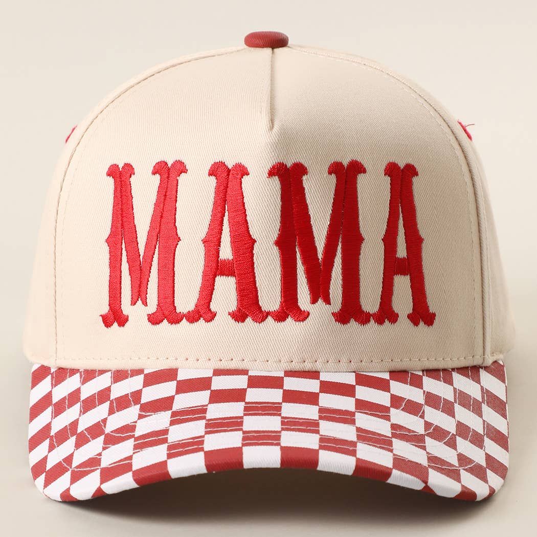MAMA Embroidered Checkered Brim Trucker Hat