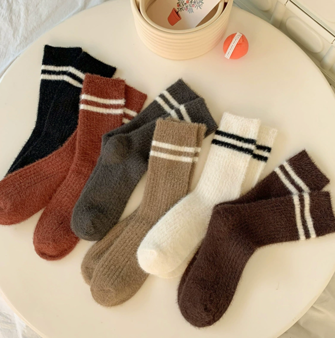 Striped Fuzzy Crew Socks