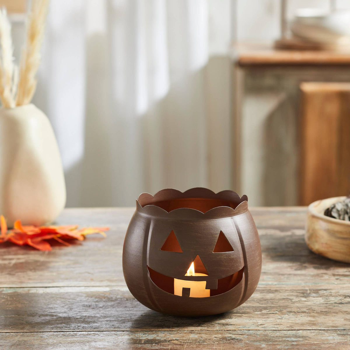 Bronze Metal Jack-O'-Lantern 5.25" Rustic Halloween Decor