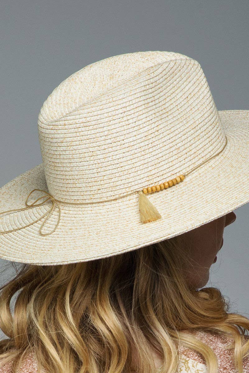 Duo-Tone Panama Hat with Wood Beads