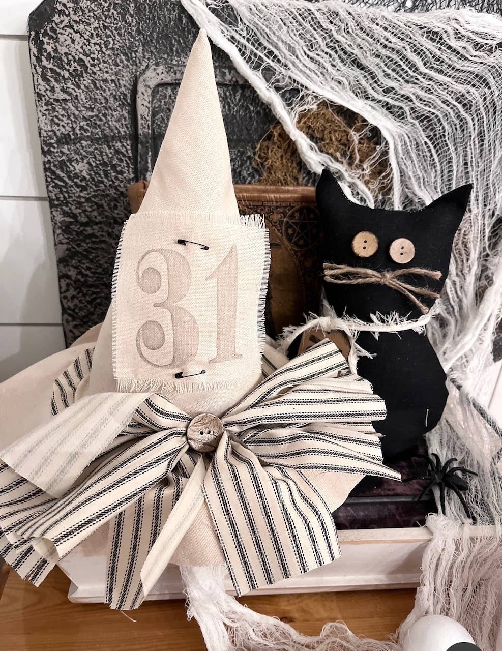 Primitive Witch Hat Natural, Handmade Halloween Home Decor