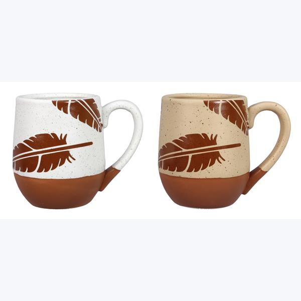 Natural Home Stoneware Terracotta Feather Mug Set