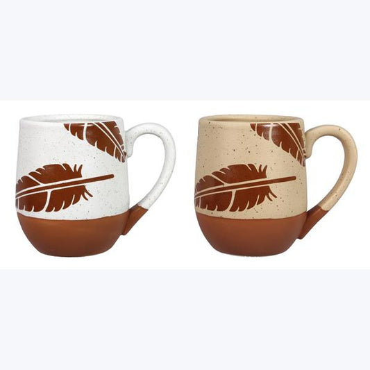 Natural Home Stoneware Terracotta Feather Mug Set